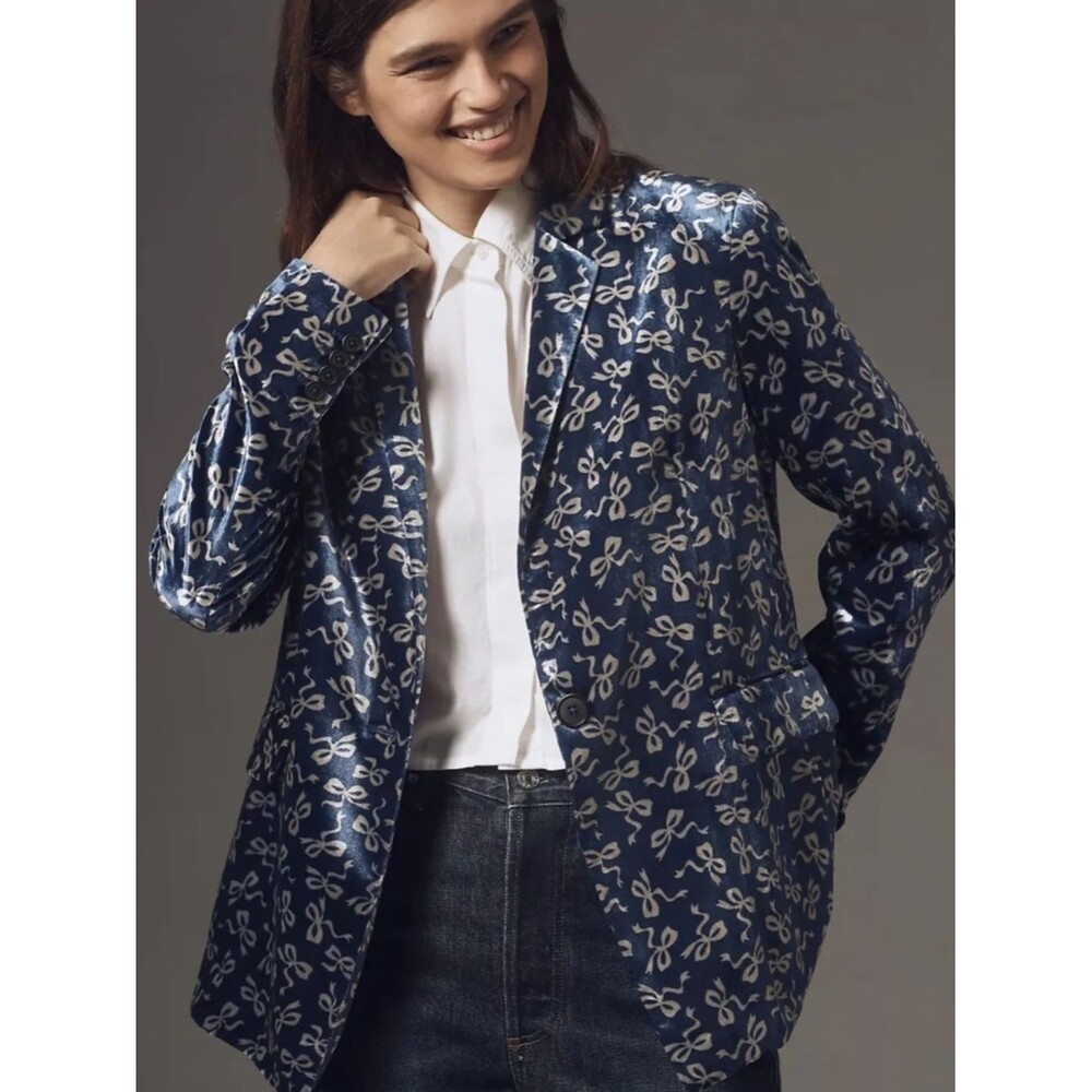 Anthropologie Maeve Tessie Blazer: Bow Print Velvet Edition